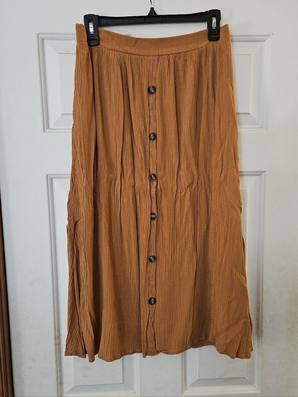 NY Collection Rust Button-Front Maxi Skirt Medium